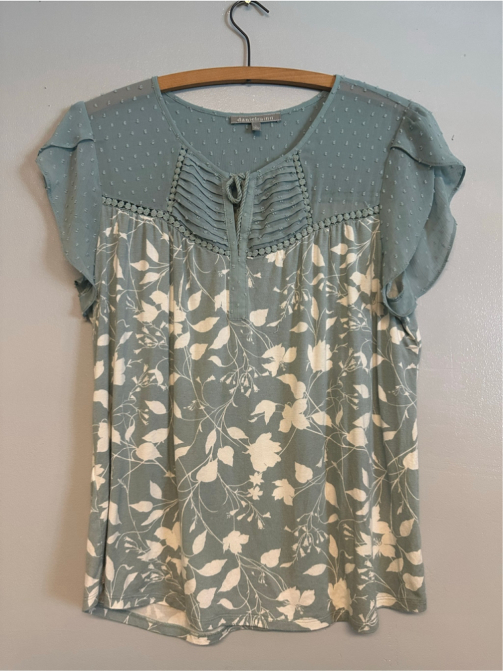Daniel Rainn Floral Blouse Size Large Green Teal White